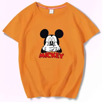 Disney Módne Mickey Mouse Cartoon List Tlač Roztomilý Páry Unisex Ženy T-Shirt O-Krku Pulóver Krátke Sleeve Tee Top 11 Farieb