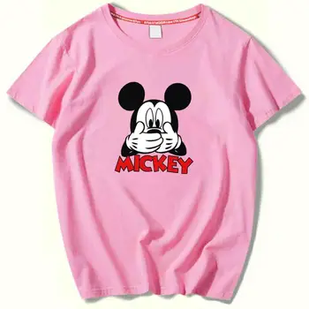 Disney Módne Mickey Mouse Cartoon List Tlač Roztomilý Páry Unisex Ženy T-Shirt O-Krku Pulóver Krátke Sleeve Tee Top 11 Farieb