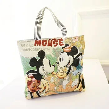 Disney nové Mickey mini taška cez rameno cartoon veľká-kapacita nákupní taška cestovná taška vyšívanie, plátno lady roztomilý ženské kabelky