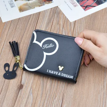 Disney peňaženky lady krátky zips strapec tlačidlo mince kabelku študent malé mini peňaženka Minnie mouse držiteľa karty Spojka