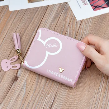 Disney peňaženky lady krátky zips strapec tlačidlo mince kabelku študent malé mini peňaženka Minnie mouse držiteľa karty Spojka