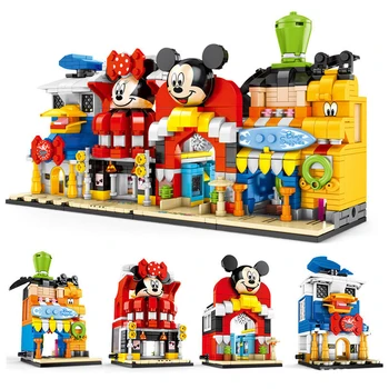 Disney Serices Klasické rozprávky Anime Film Toy Stavebné Bloky Mickey Minnie Kačica Model hradu BlocksToy darčeky pre deti