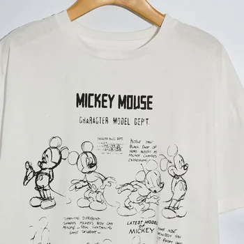 Disney T-Shirt Harajuku Mickey Mouse Cartoon Náčrt Tlač Krátky Rukáv Ročníka Ženy T-Shirt Bavlna Kórea Ženský Čaj Topy Biela