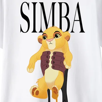 Disney Štýlový SIMBA Lion King King of the Jungle Karikatúra Tlače Ženy T-Shirt O-Krku Pulóver s Krátkym Rukávom Bežné Tee Topy