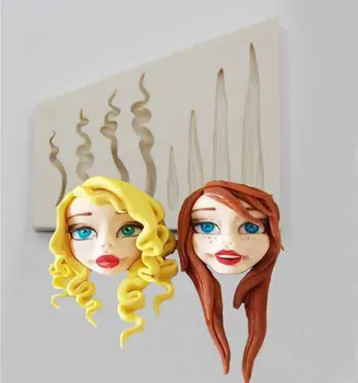 DIY 3D Bábika Vlasy Plesne Detská Tvár Fondant Formy Cake Decoration Nástroje Čokoláda Silikónové Formy Tortu Formy Vlastné Pečenie Nástroj