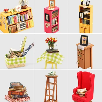 DIY Doll House Miniatúrne S Furnitures Drevený domček pre bábiky Ručne vyrábané Hračky, Puzzle Darček Pre Deti Sam je Kníhkupectve DG102 #E