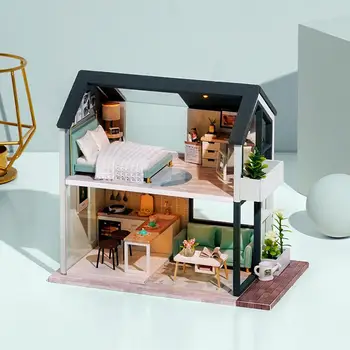 DIY domček pre bábiky Miniatúrne Hračky Ručne vyrábané Drevené Doll House Model, Nábytok, Hračky Pre Deti Vianočný Darček k Narodeninám
