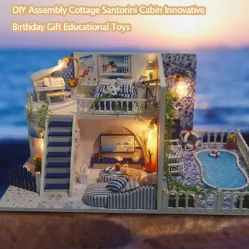 DIY domček pre bábiky Montáž Chata Santorini Kabíne Inovatívne Darček k Narodeninám Deti Vzdelávacie Hračky Vianoce, Valentína Dary