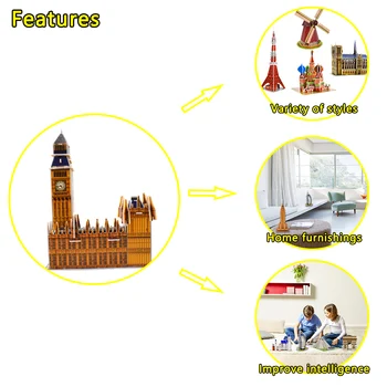 DIY Londýnsky Big Ben 3D Puzzle Papier Zostavený Model Hračky pre Deti, Hry Svet Architektúry Skladačka Vzdelávacie Hračka pre Deti, Darčeky