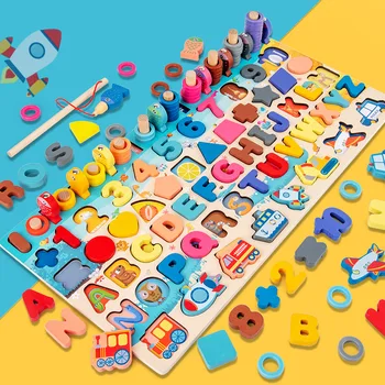 DIY Montessori Drevené Hračky Pre deti Rada Matematiku Rybárske Počítať Čísla Zodpovedajúce Digitálny Tvar Zápas Raného Vzdelávania Hračky Pre Deti
