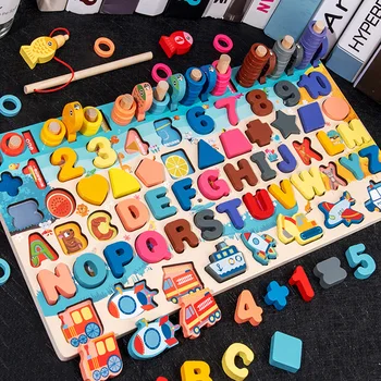 DIY Montessori Drevené Hračky Pre deti Rada Matematiku Rybárske Počítať Čísla Zodpovedajúce Digitálny Tvar Zápas Raného Vzdelávania Hračky Pre Deti