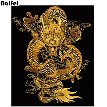 Diy Remeslá Čínsky Drak Diamond výšivky plné Námestie Diamond Maľovanie Cross stitch Golden Dragon Domova Obrázok