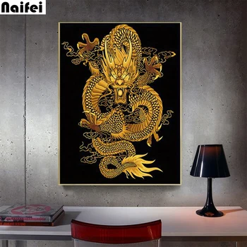Diy Remeslá Čínsky Drak Diamond výšivky plné Námestie Diamond Maľovanie Cross stitch Golden Dragon Domova Obrázok