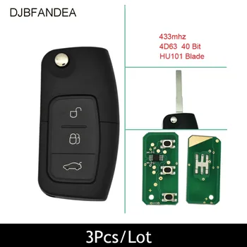 DJBFANDEA 3KS/ Veľa 3Buttons 433Mhz Kompletné Diaľkové Tlačidlo Pre Ford Fusion Mondeo Focus Fiesta Galaxy HU101 Čepeľ&ID63 40Bit čip