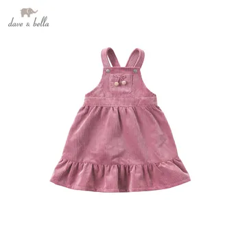 DKS14966-2 dave bella jeseň girl móda luk pevný popruh vrecká šaty deti podväzkové šaty deti detská lolita oblečenie