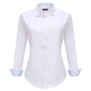 Dlhý Rukáv Oxford Tričko Bežné Školskú Uniformu Bavlnené Tričko Dámske Top Office Študent