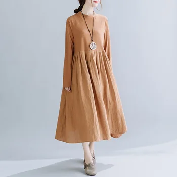 Dlhý rukáv plus veľkosť bavlnená posteľná bielizeň ročník pre ženy príležitostné voľné jar jeseň šaty elegantné oblečenie 2021 dámske šaty