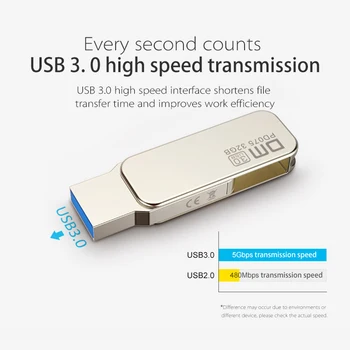 DM PD075 USB Flash 16GB Kovové kl ' úč USB 3.0 Memory Stick pero Jednotky Skutočná Kapacita USB kľúča