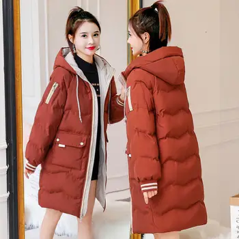 Dole bavlna-vatovaný kabát, bundu ženy bežné zimné otepľovanie kapucňou pevné dlhé hrubé nové voľné študent kabát, bundu outwear žena