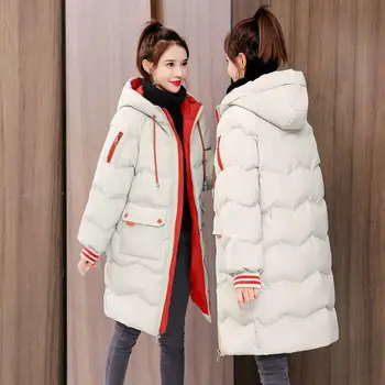 Dole bavlna-vatovaný kabát, bundu ženy bežné zimné otepľovanie kapucňou pevné dlhé hrubé nové voľné študent kabát, bundu outwear žena