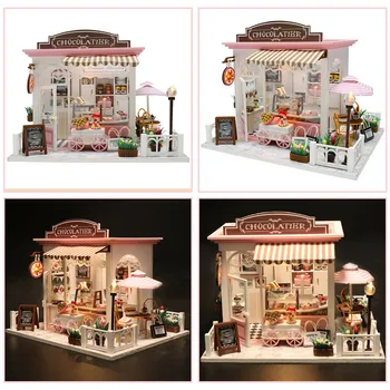 Doll House Miniatúrne DIY domček pre bábiky S Furnitures Drevené Sladké Čokolády Dome Čas Čakania Hračky Pre Deti Darček k Narodeninám