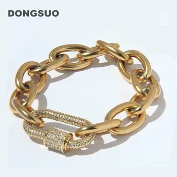 Dongsuo značkou reťazca náramok nastavenie zirkón diamantový zámok ženy 18K zlatom nehrdzavejúcej ocele Kovové módne šperky