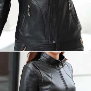 Doprava zadarmo 2018 nové dizajnér čierna sivá fialová soft real kožená bunda ženy lady originálne kožené krátke bundy na predaj