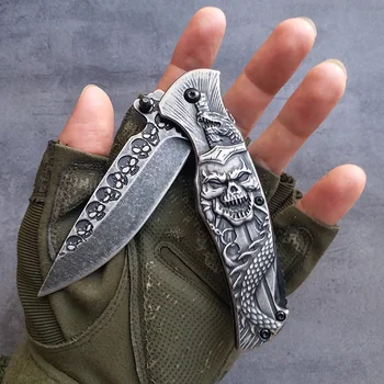 Doprava zadarmo 3D lebky Taktické Skladací Nôž 3D ocele, rukoväť vysokú tvrdosť ostrý nôž zber Camping Prežitie nôž