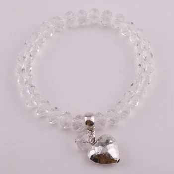 Doprava zadarmo, 8 mm lesklá sivá krištáľové sklenené perly s srdca kúzlo úsek ženy lady náramok