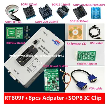 Doprava zadarmo origanil Najnovšie RT809F LCD ISP programátor s 8 adaptéry +sop8 IC test klip + ICSP doska /ISP kábel