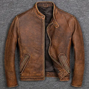 Doprava zadarmo.Značka Klasický ležérny štýl hovädzej kože,bundy, pánske originálne kožené oblečenie.vintage kvalitné motorkárske kožené kabát.