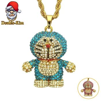 Doraemon Zirkón Prívesok Náhrdelník Mužov Hiphop Rock Street Kultúry Zliatiny Zinku Vykladané Zirkón Reťazca Náhrdelník Módne Muž Šperky Darček