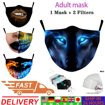 Dospelých Masku na Tvár Vlk Tlač Opakovane Vetru Úst Masky Tkanina Anti Maska proti Prachu Tlač Úst-utlmiť Dôkaz Filter PM2.5 Masky