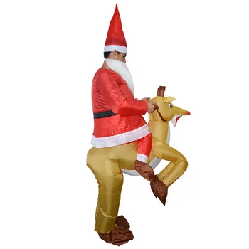 Dospelých Nafukovacie Jeleň Kostým Santa Claus na Koni Elk Vianočné Cosplay Kostým pre Ženy, Mužov Vyhodený Jumpsuit Party Šaty