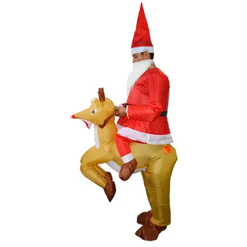 Dospelých Nafukovacie Jeleň Kostým Santa Claus na Koni Elk Vianočné Cosplay Kostým pre Ženy, Mužov Vyhodený Jumpsuit Party Šaty