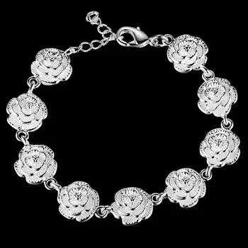 DOTEFFIL 925 Sterling Silver Full Ruže Kvet Reťazca Náramok Pre Ženy, Svadobné Zapojenie Strana Módne Šperky
