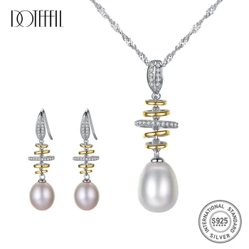 DOTEFFIL Hot Predaj Šperky Set Pearl Náušnice/Náhrdelník Prírodné Sladkovodné Perly 925 Sterling Silver Pearl Šperky Ženy Lady Dary