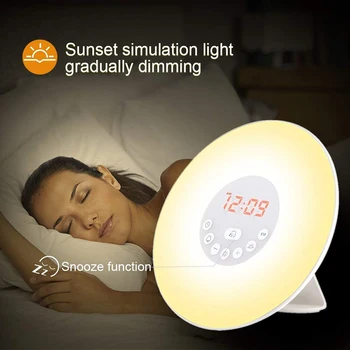 Dotyk Snímania Digitálny Budík Sunrise Sunset LED Zobrazenie Času Ráno Prebudiť Svetlá S FM Rádiom Ploche Vedľa Nočné Lampy