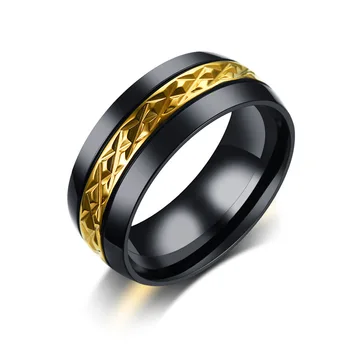 DOYUBO Trendy pánske Titánové Ocele Prst Prsteň S Klasickým Textúra Dávky Kvet Mužskej Módy Black Gold Ring Príslušenstvo DA121