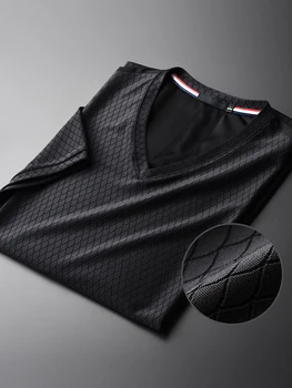 Dragon Scale Priadze-farbené Hodvábne Tkaniny Módne Tmavé Zrná Nové tvaru Tenký, Krátky Rukáv pánske T-shirts M - 4XL