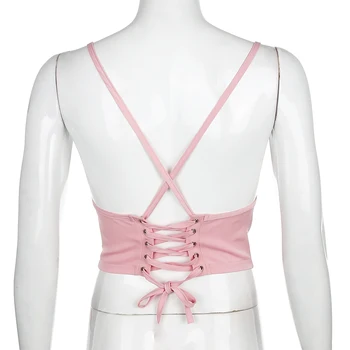Dragon Tlač Vyšívanie Ženy Plodín Topy Streetwear Backless Kríž Zviazať Camis Ružovú Sexy Letné Nové Žien Top