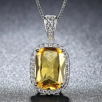 Drahokam Citrine prívesok náhrdelník ženy yellow crystal luxusné zirkón diamanty biele zlato strieborná farba choker strany šperky darček