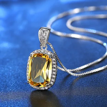 Drahokam Citrine prívesok náhrdelník ženy yellow crystal luxusné zirkón diamanty biele zlato strieborná farba choker strany šperky darček
