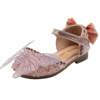 Drahokamu Motýľ Crystal sandál deti Princezná Topánky pre svadobné party dievčatá tanečné topánky chaussure fille ružová, strieborná, čierna
