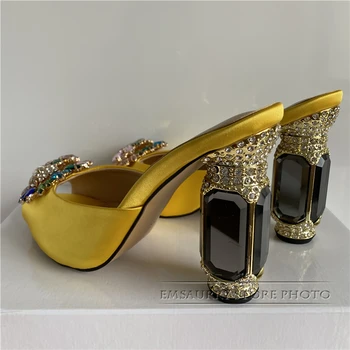 Drahokamy Diamant Vysokým Podpätkom Sandále Ženy, Luxusné Saténové Crystal Kvet Drahokamu Päty Topánky Žena Zapatos De Mujer