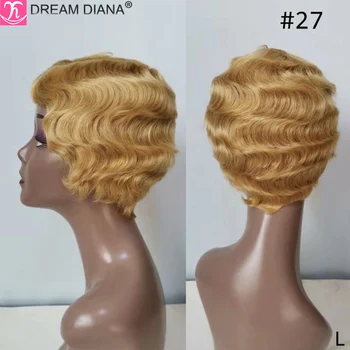 DreamDiana Brazílsky Vlasy, Parochne Pre Farebné Ľudské Vlasy, Parochne Krátke Zvlnené Bob Parochne Non-Remy 4