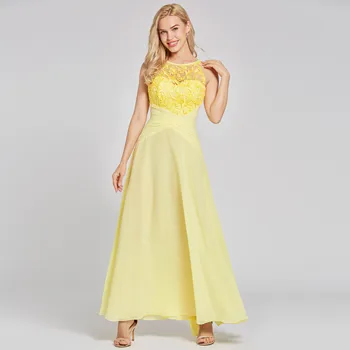 Dressv daffodil dlhé večerné šaty lacné lopatka krku bez rukávov riadok členok svadobné party formálne šaty čipky večerné šaty