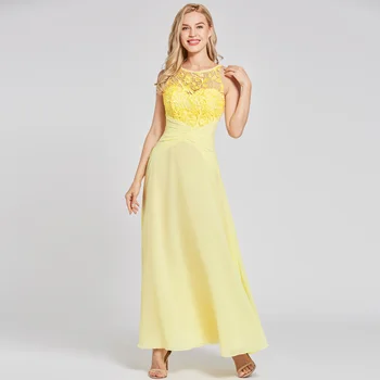Dressv daffodil dlhé večerné šaty lacné lopatka krku bez rukávov riadok členok svadobné party formálne šaty čipky večerné šaty