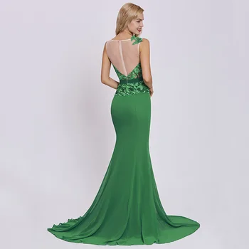 Dressv tmavo zelená dlhé večerné šaty lacné lopatka krku výšivky bez rukávov svadobné party formálne morská víla šaty večerné šaty