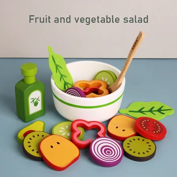 Drevená Detská Kuchyňa Hračky Predstierať, že Hrať Zeleninový Šalát Play Potravín Deti Hračky Drevené Ovocie Narodeninám Rodič-dieťa Interaktívne
